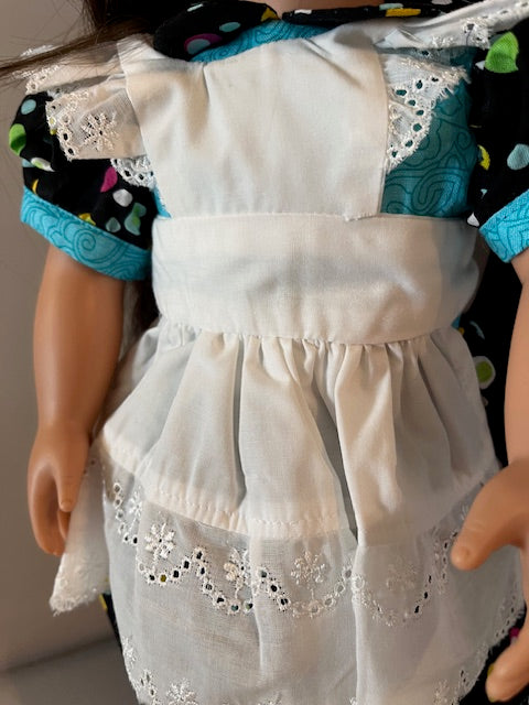 AG25 - Vintage look dress with pinafore, straw hat and black strap shoes