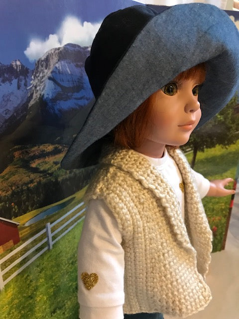 AG96 - Cream vest, denim pants, denim boots and wide brimmed hat