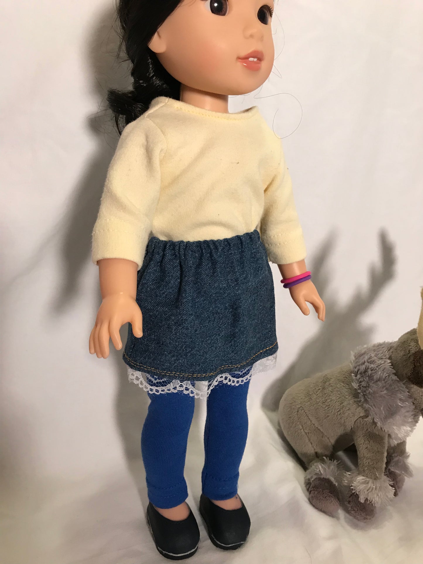 WW43 - Red hoodie, denim skirt, hat & leggings