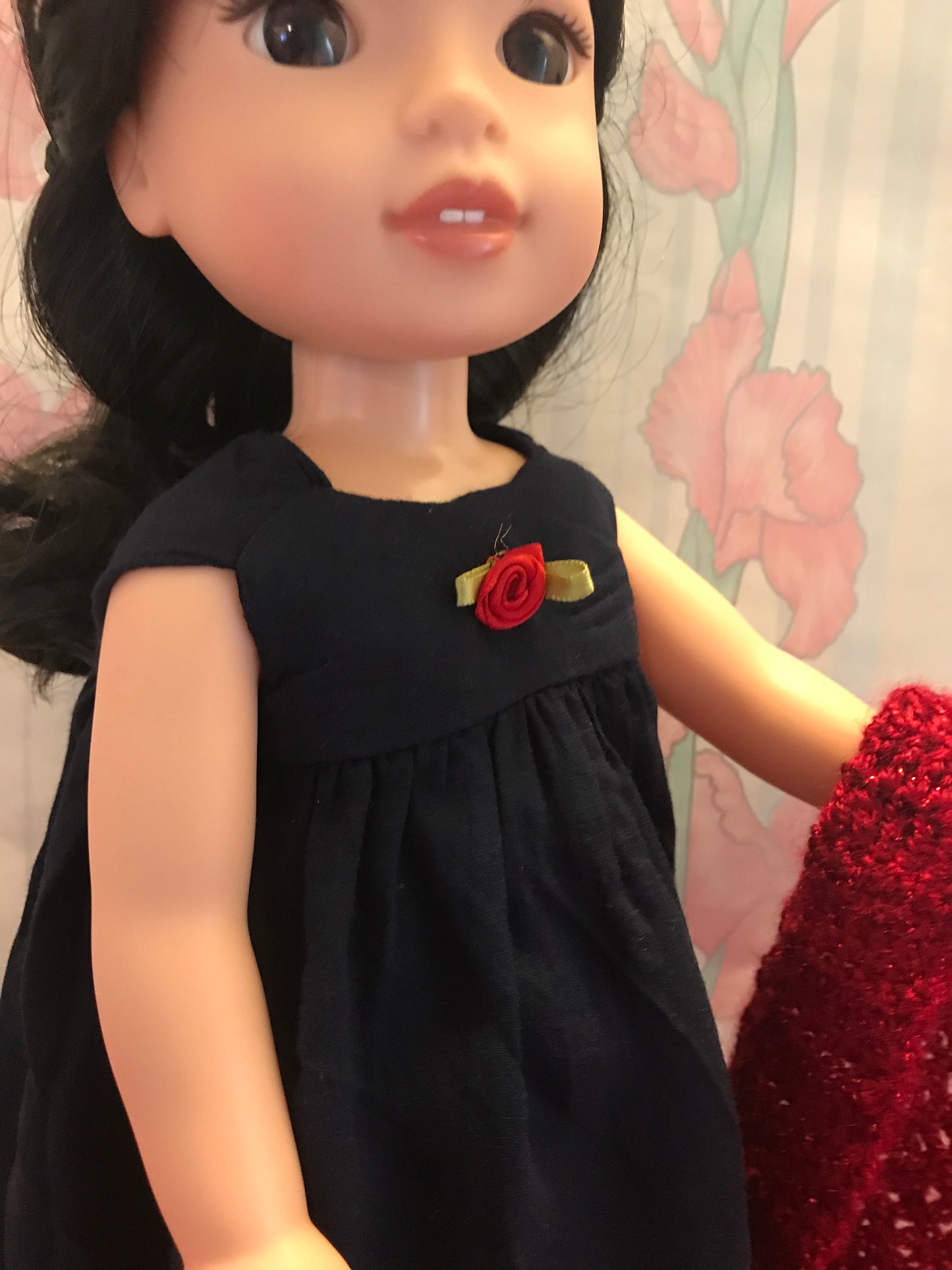 WW60 - Navy blue formal with red wrap and red sparkle shoes