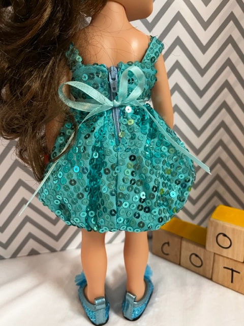 WW79 - Turquoise party dress, sparkly with sequins