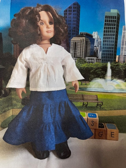 AG151 - Peasant top with 3-tired blue skirt and black boots