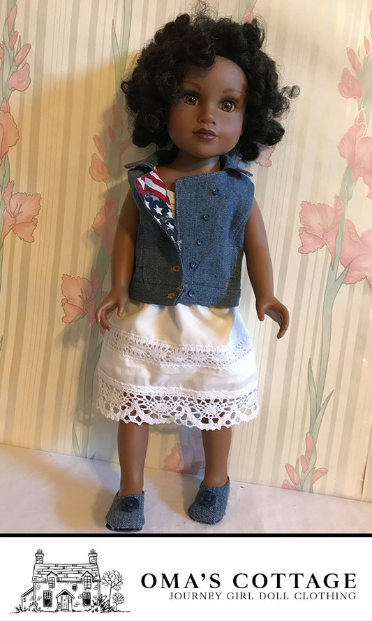 JG41 - Outback Falls white dress with denim vest and shoes