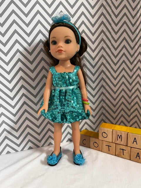 WW79 - Turquoise party dress, sparkly with sequins